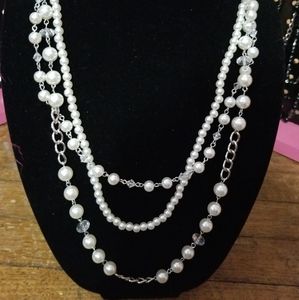 Long white and clear beaded paparazzi necklace